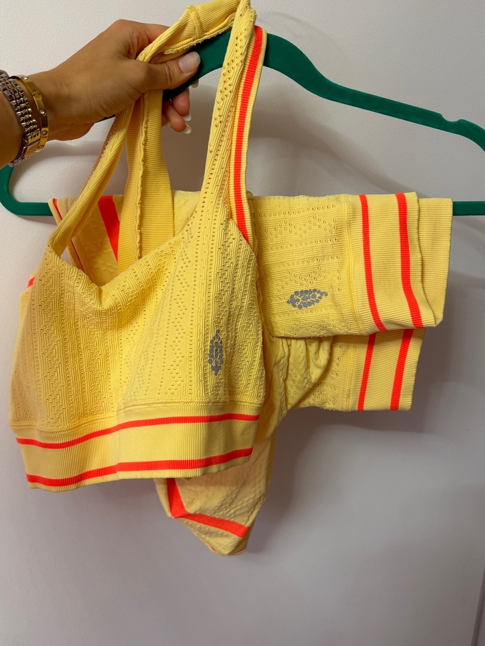 Advantage Set in Sunlit Yellow Knit Cropped Tank with Orange Stripe
